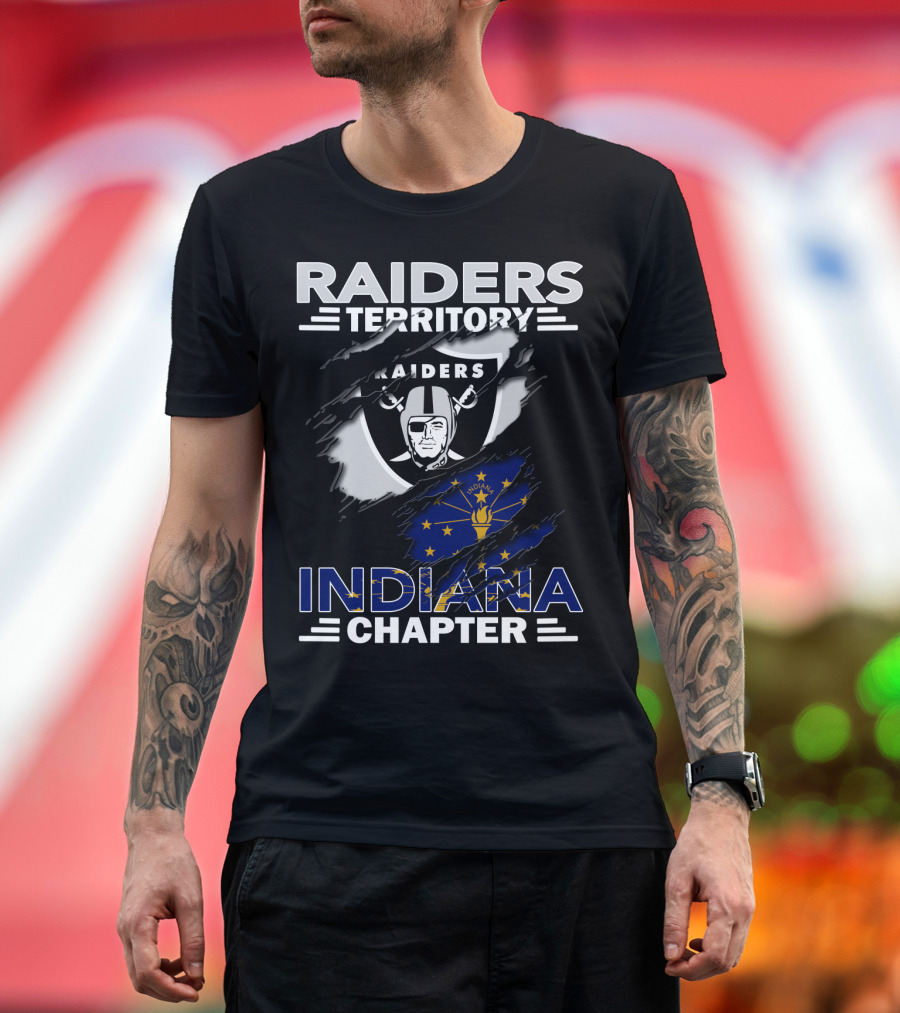 Raiders Territory Indiana Chapter NFL Fan Club Emblem Indiana Flag Raiders T-Shirt