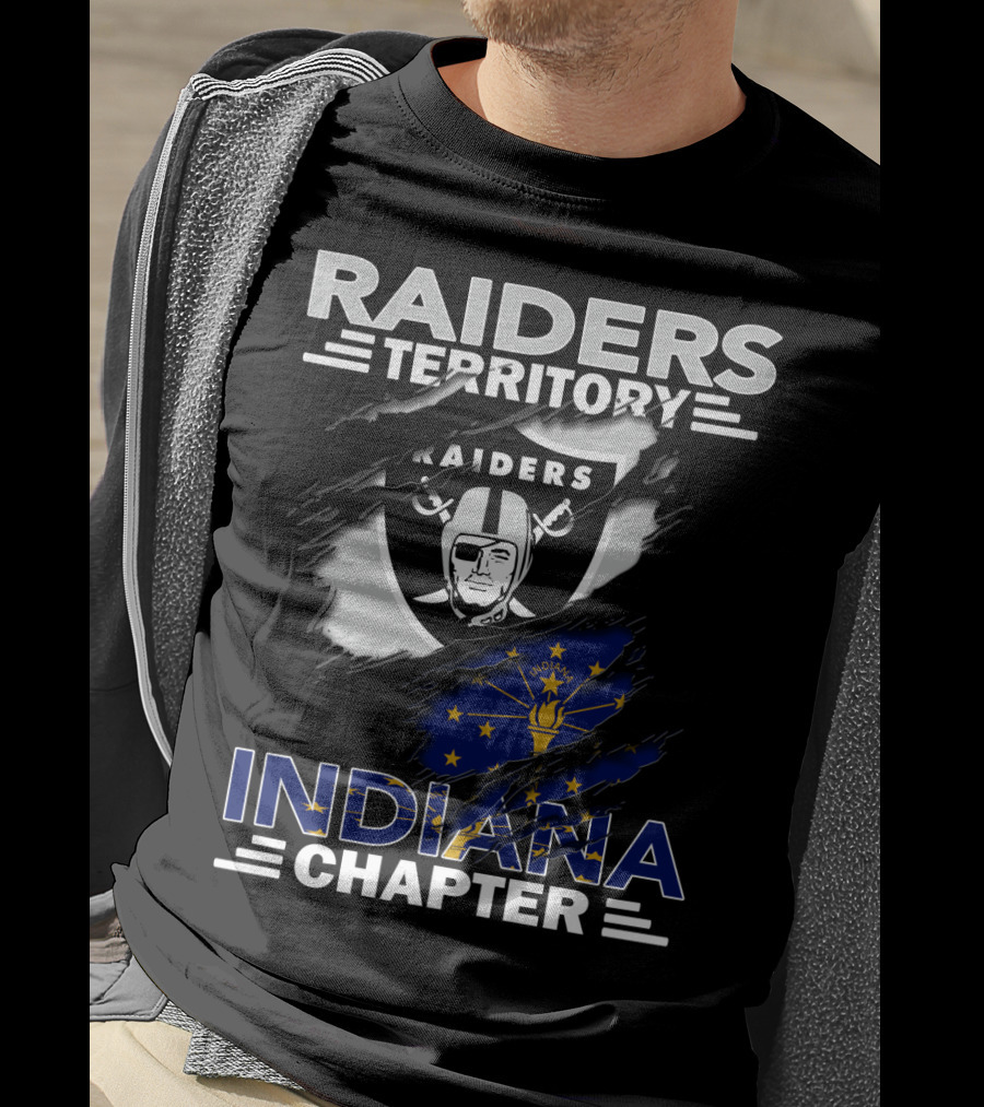 Raiders Territory Indiana Chapter NFL Fan Club Emblem Indiana Flag Raiders T-Shirt