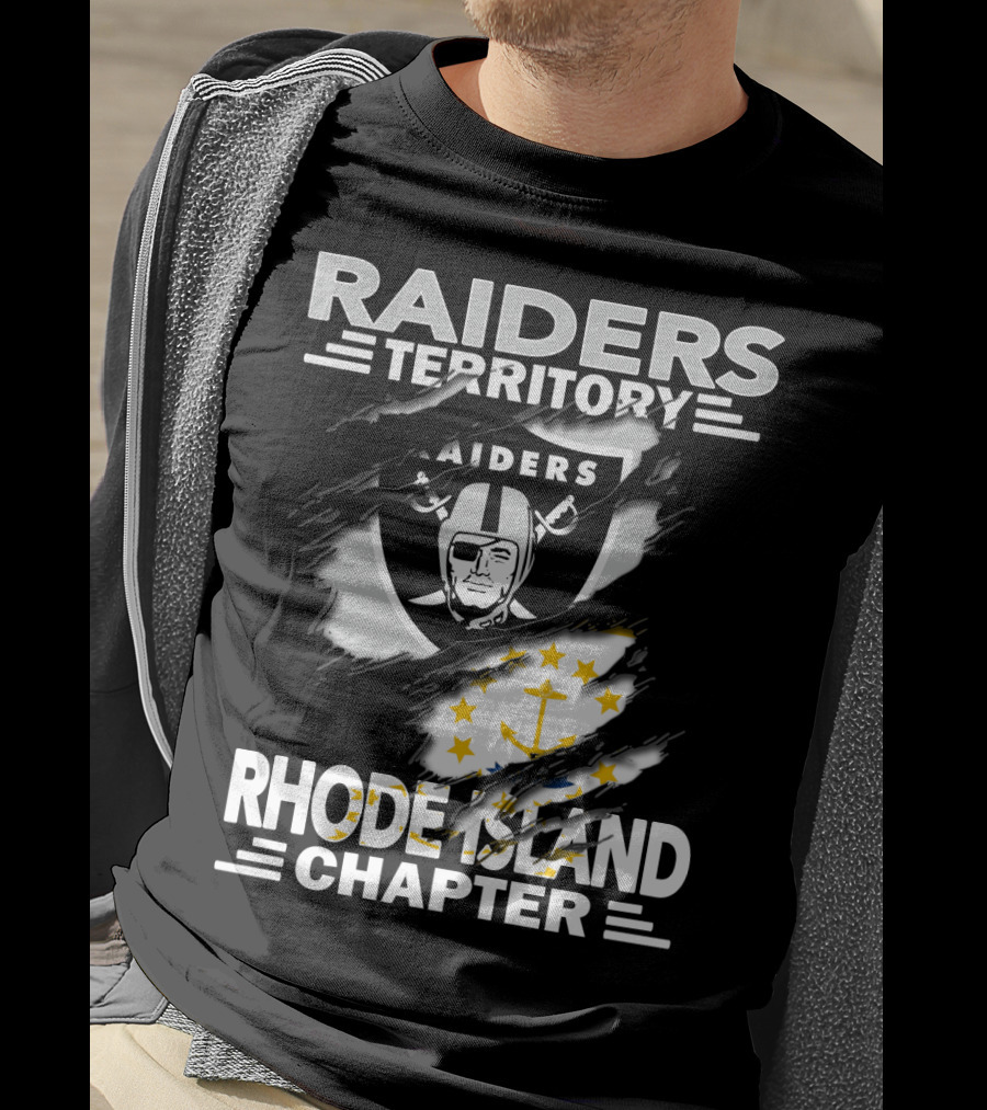 Raiders Territory Rhode Island Chapter Emblem And State Flag Integration T-Shirt