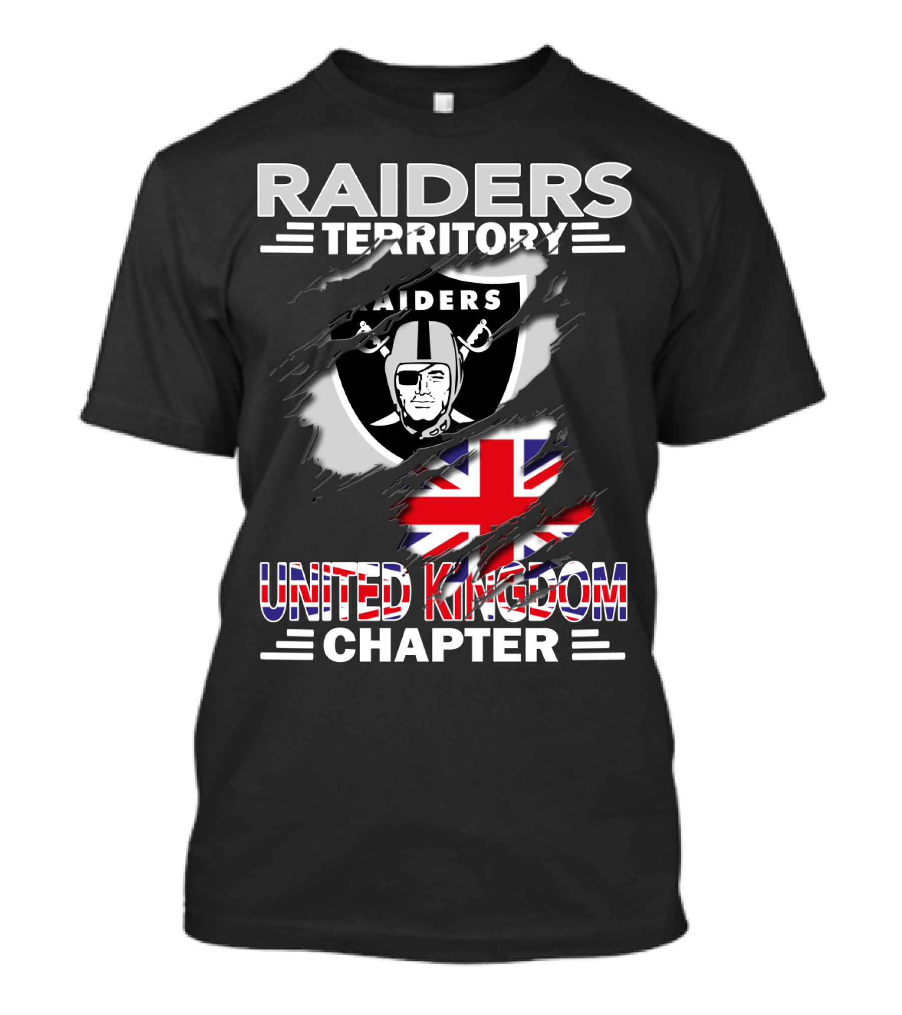 Raiders Territory United Kingdom Chapter Flag And Shield T-Shirt