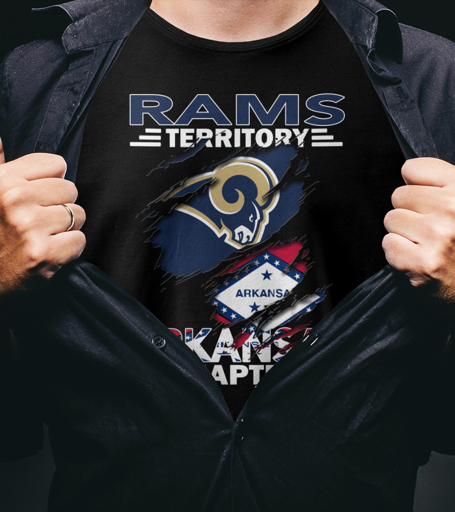 Rams Territory Arkansas Chapter NFL Supporters Logo And Arkansas Flag Integration T-Shirt