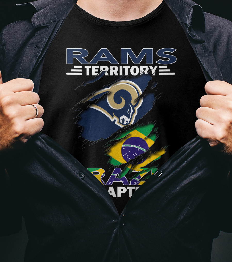 Rams Territory Brazil Chapter Logo With Brazil Flag And Ram T-Shirt