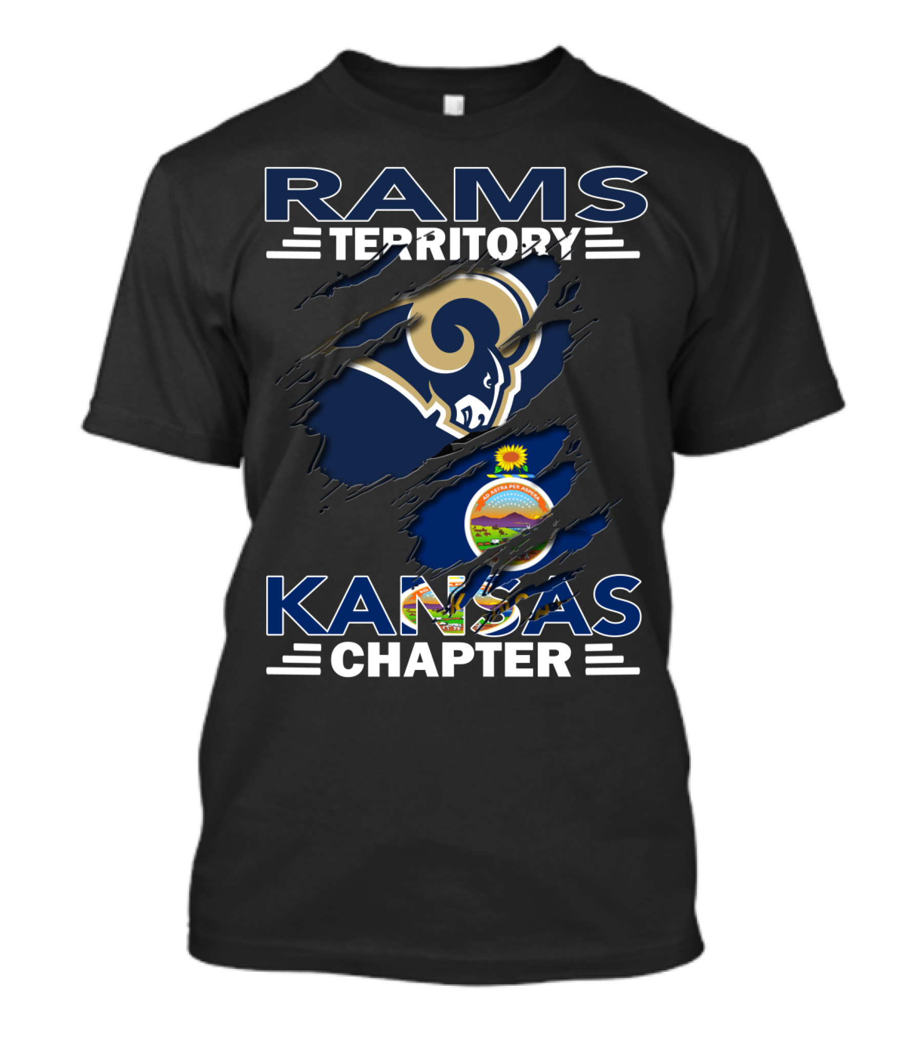 Rams Territory Kansas Chapter With NFL Team Logo And Kansas State Flag Elements T-Shirt