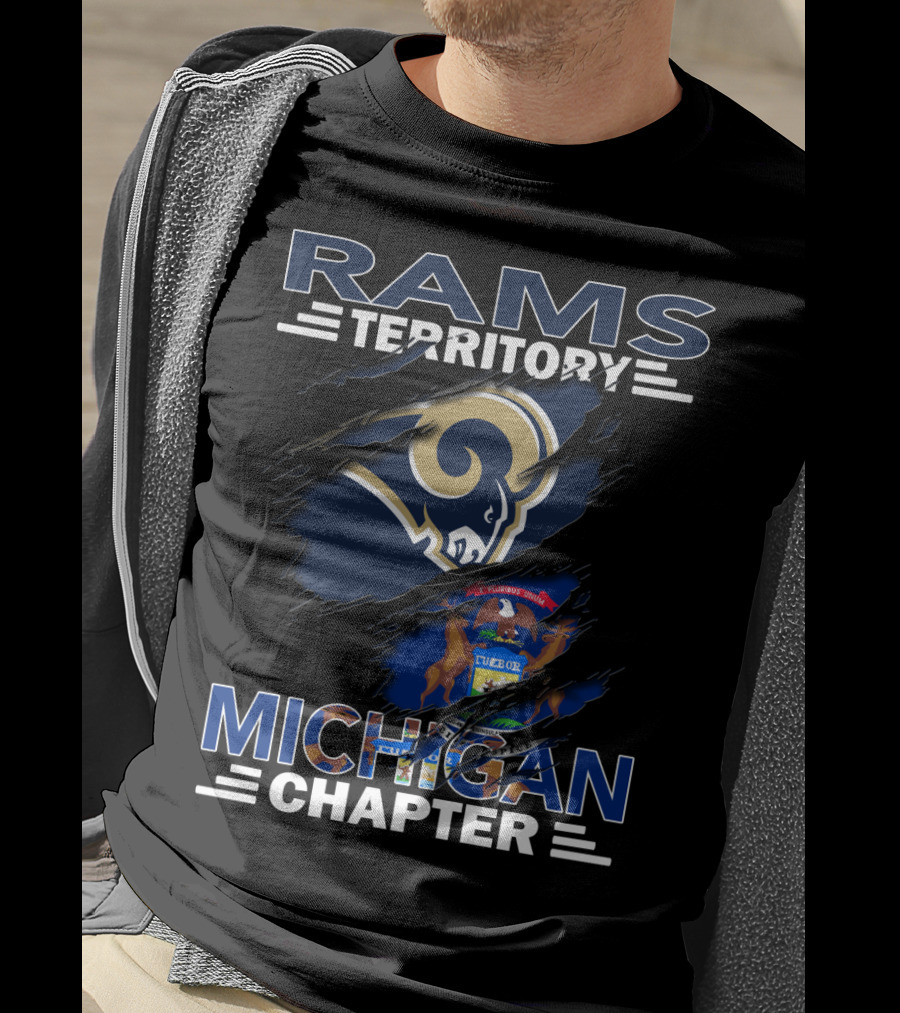Rams Territory Michigan Chapter With Michigan Flag And Rams T-Shirt