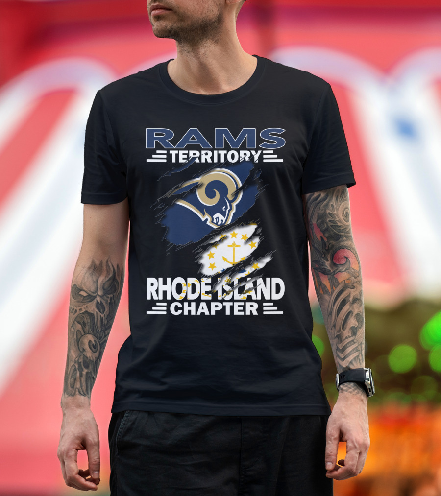 Rams Territory Rhode Island Chapter With Rams Logo And Rhode Island Flag Elements T-Shirt