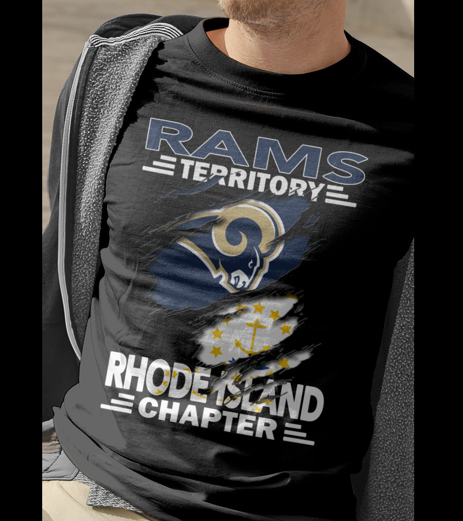 Rams Territory Rhode Island Chapter With Rams Logo And Rhode Island Flag Elements T-Shirt
