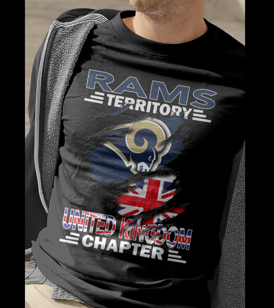 Rams Territory United Kingdom Chapter With Rams Logo And Union Jack T-Shirt