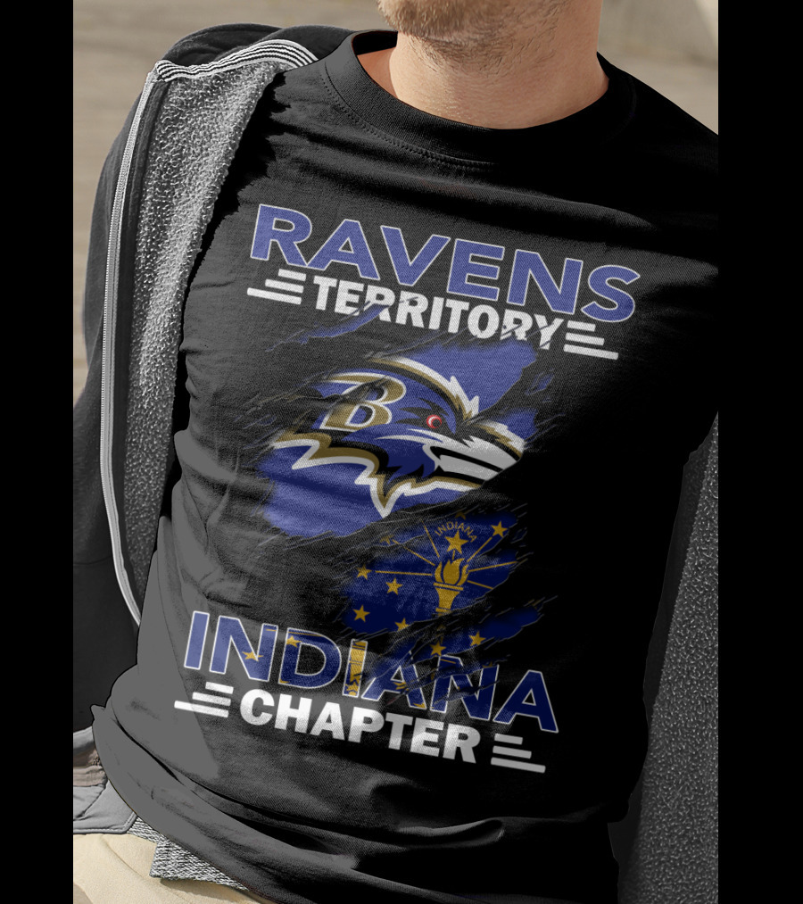 Ravens Territory Indiana Chapter Baltimore Ravens Indiana State Flag Fusion T-Shirt