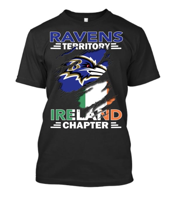 Ravens Territory Ireland Chapter Logo With Irish Flag And Team Emblem T-Shirt