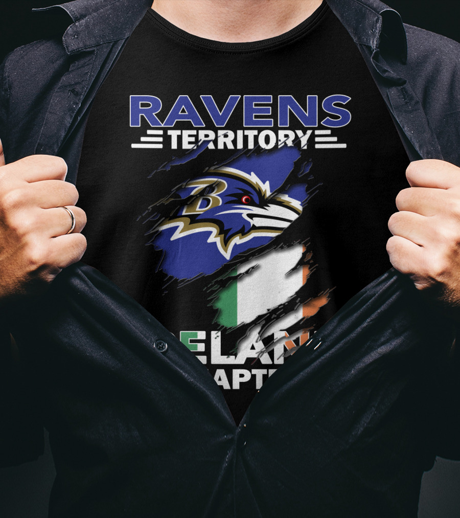 Ravens Territory Ireland Chapter Logo With Irish Flag And Team Emblem T-Shirt