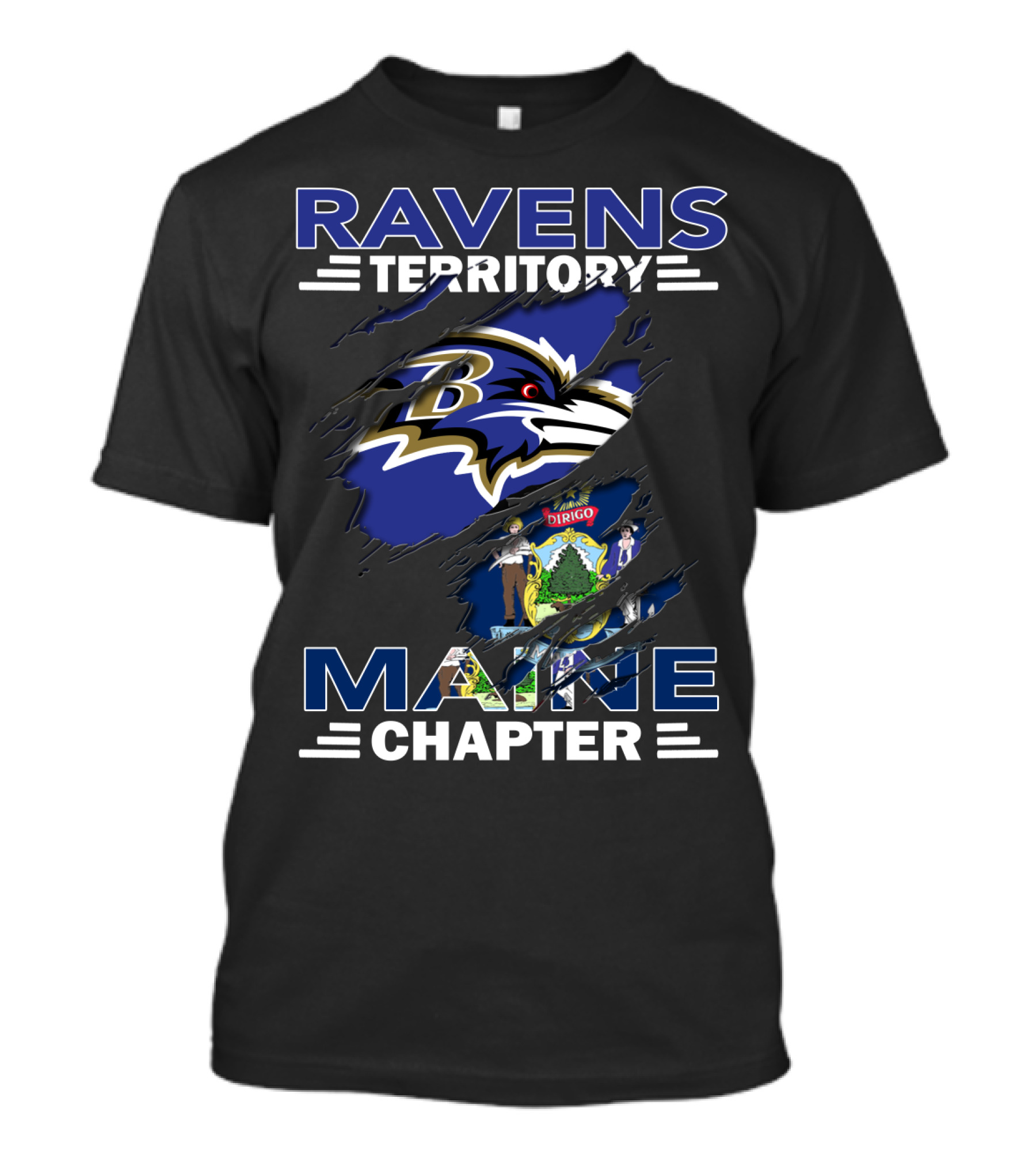 Ravens Territory Baltimore Logo Maine Chapter State Flag Integration T-Shirt
