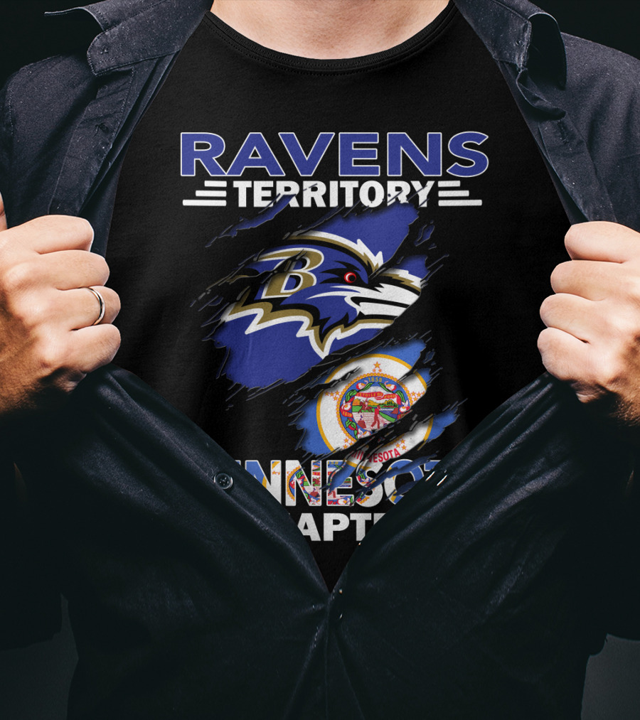 Ravens Territory Minnesota Chapter Fan Club Ravens Logo Minnesota Flag T-Shirt