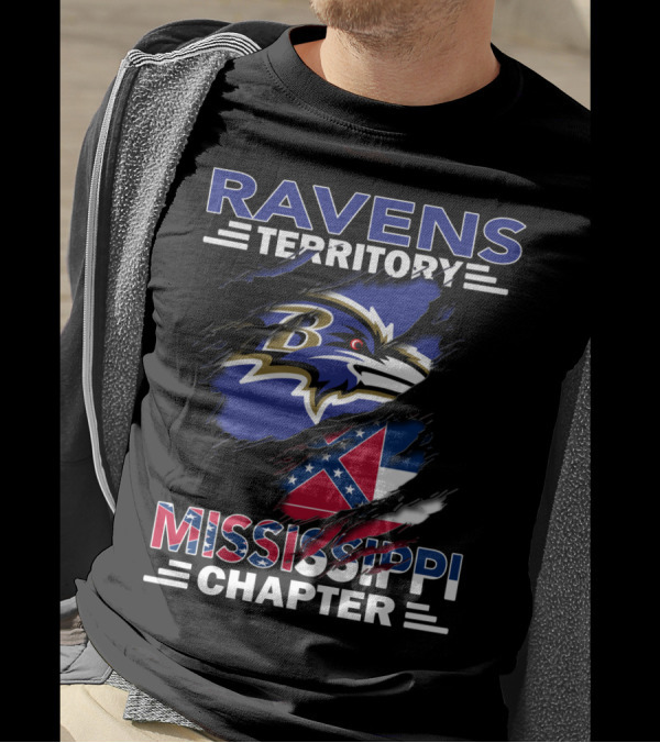 Ravens Territory Mississippi Chapter Ravens Logo And Confederate Flag T-Shirt