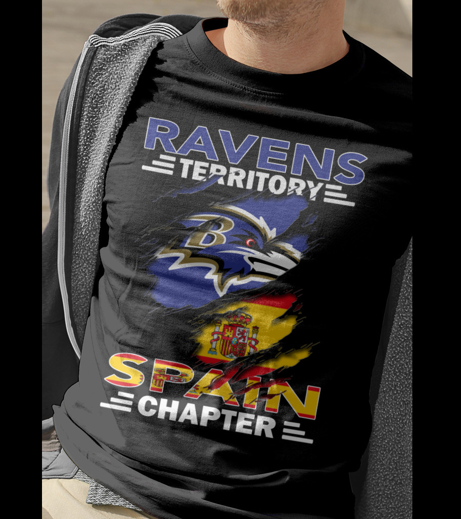 Ravens Territory Spain Chapter Flag And Logo Blend T-Shirt