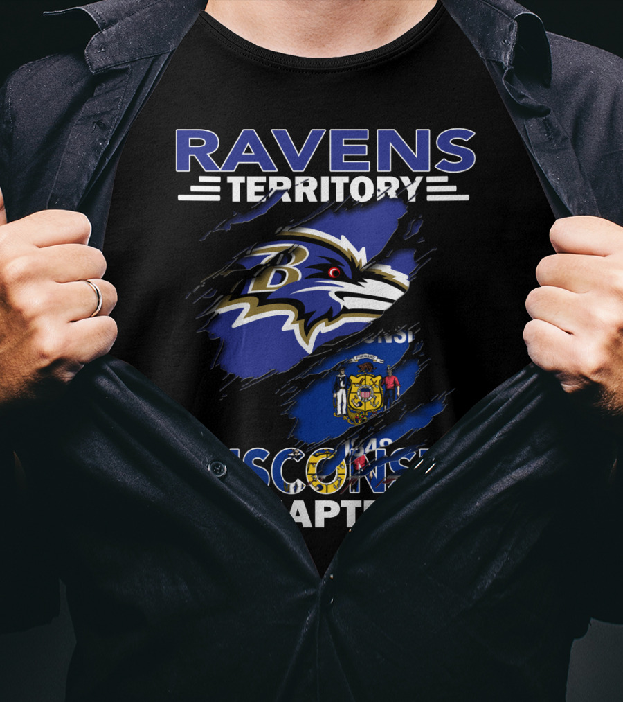 Ravens Territory Wisconsin Chapter Baltimore Ravens Logo Wisconsin Flag T-Shirt
