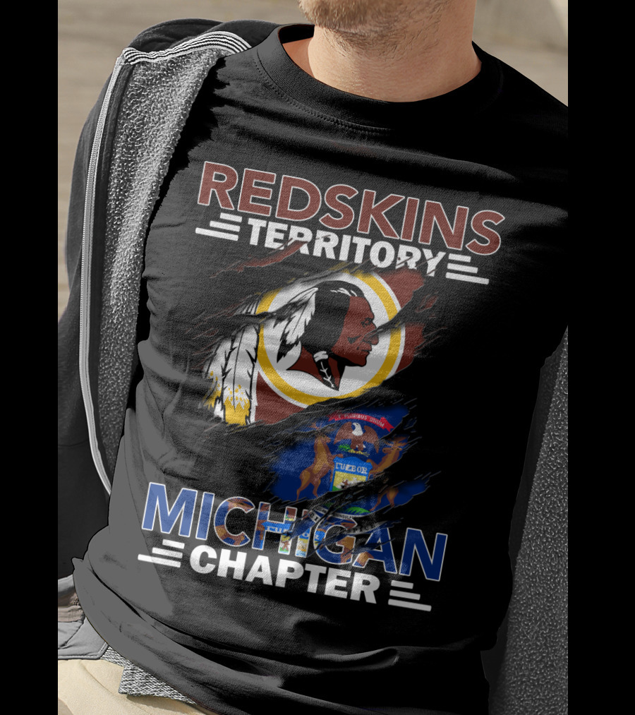 Redskins Territory Michigan Chapter Michigan State Flag Ripped Effect T-Shirt