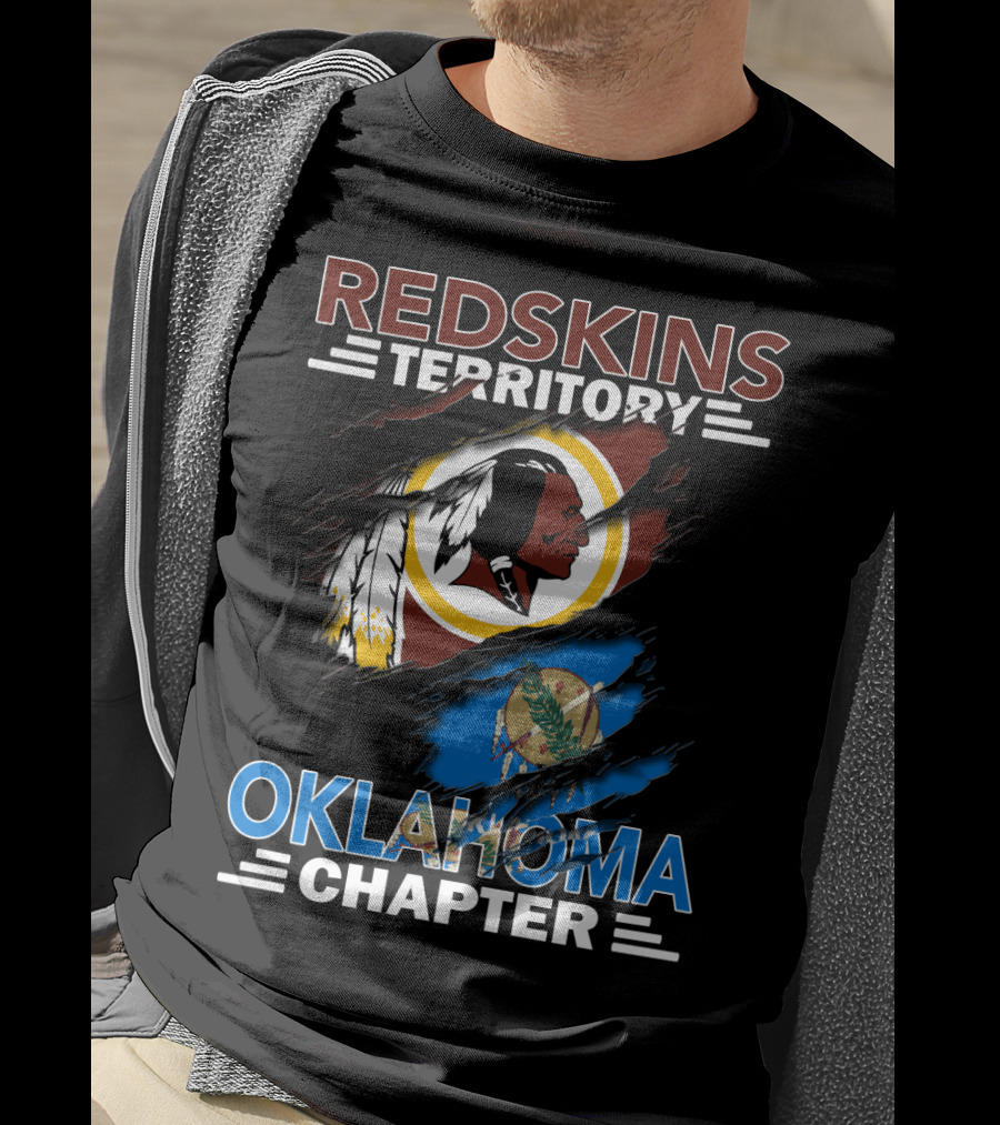 Redskins Territory Oklahoma Chapter Logo With Washington Redskins And Oklahoma Flag Elements T-Shirt