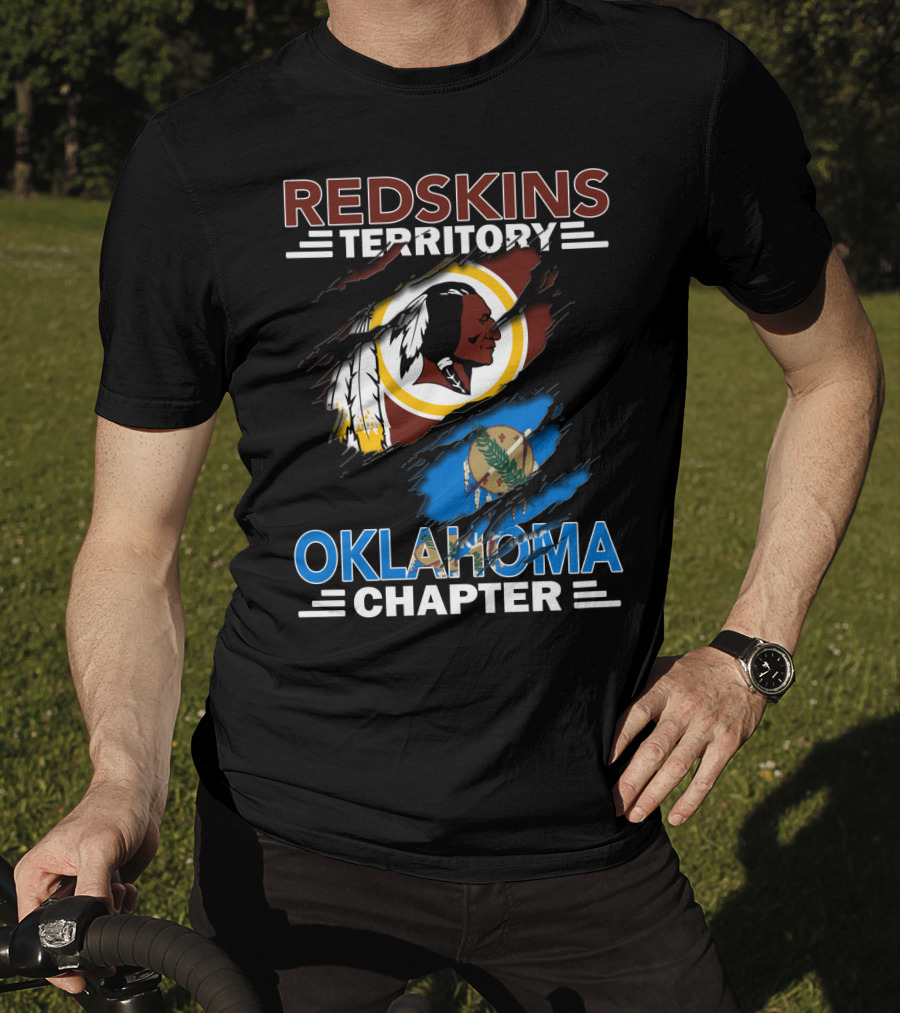 Redskins Territory Oklahoma Chapter Logo With Washington Redskins And Oklahoma Flag Elements T-Shirt