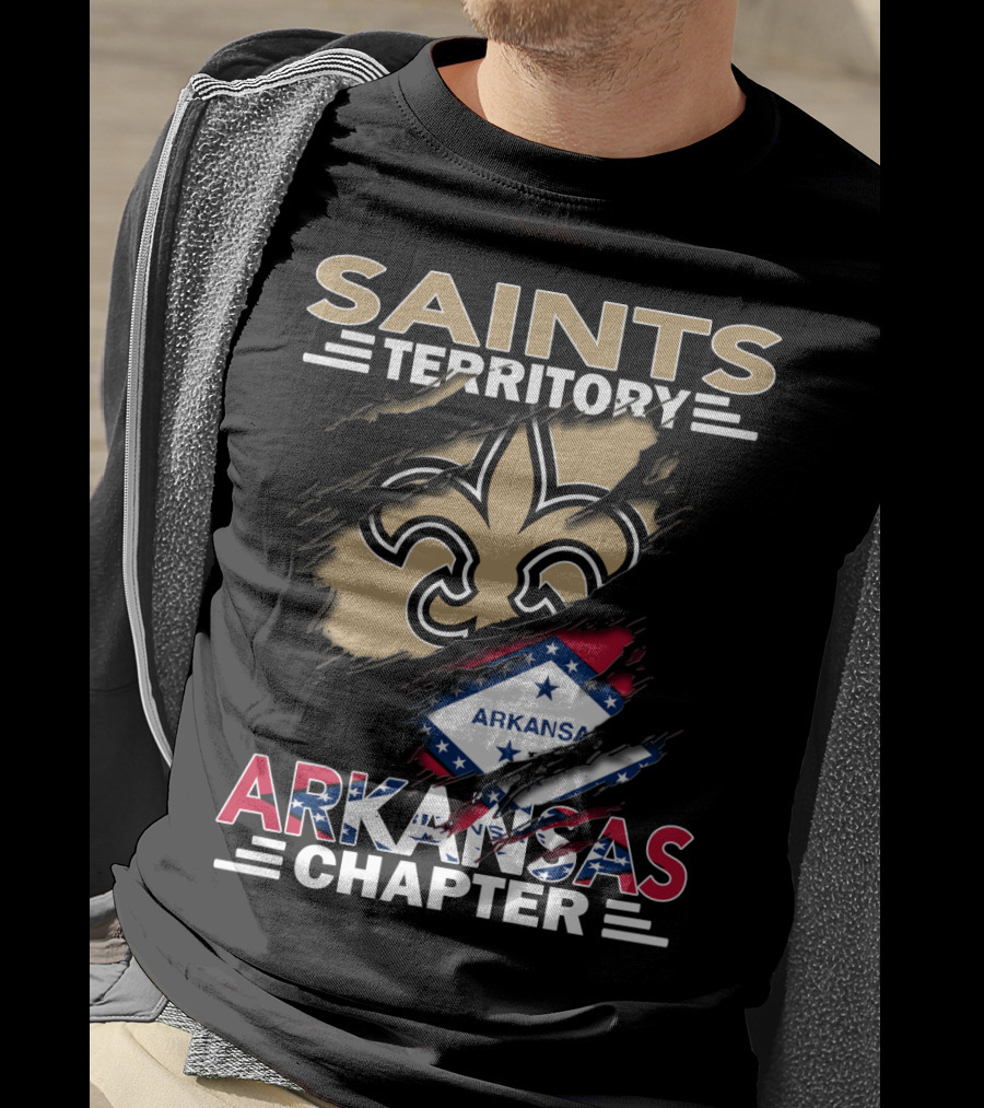 Saints Territory Arkansas Chapter Fleur-de-Lis Icon With State Flag T-Shirt