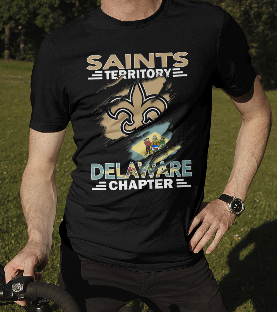 Saints Territory Delaware Chapter Fleur-de-Lis And State Flag T-Shirt