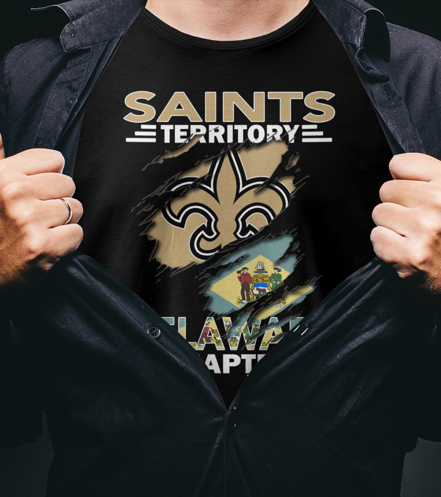 Saints Territory Delaware Chapter Fleur-de-Lis And State Flag T-Shirt