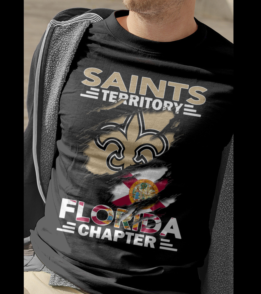 Saints Territory Florida Chapter Fleur-De-Lis Emblem With Florida State Flag T-Shirt