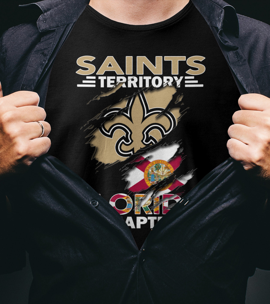 Saints Territory Florida Chapter Fleur-De-Lis Emblem With Florida State Flag T-Shirt