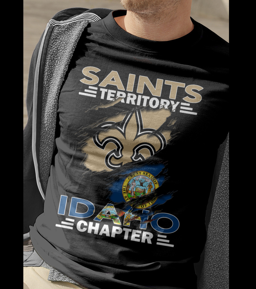 Saints Territory Idaho Chapter New Orleans Fleur-de-Lis And Idaho State Seal T-Shirt