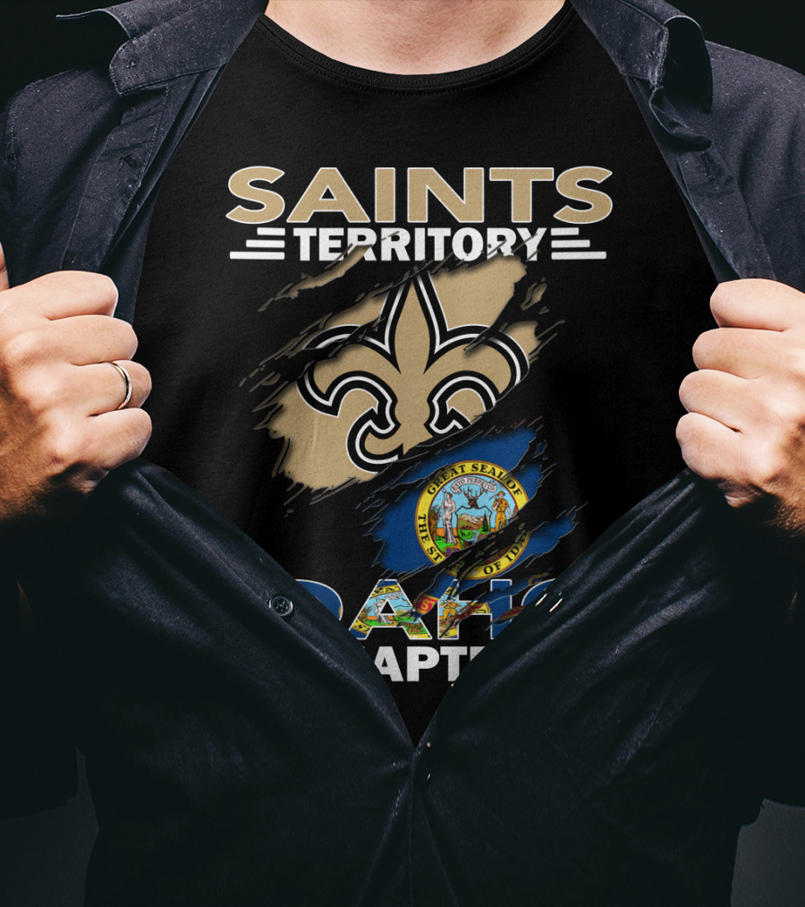 Saints Territory Idaho Chapter New Orleans Fleur-de-Lis And Idaho State Seal T-Shirt