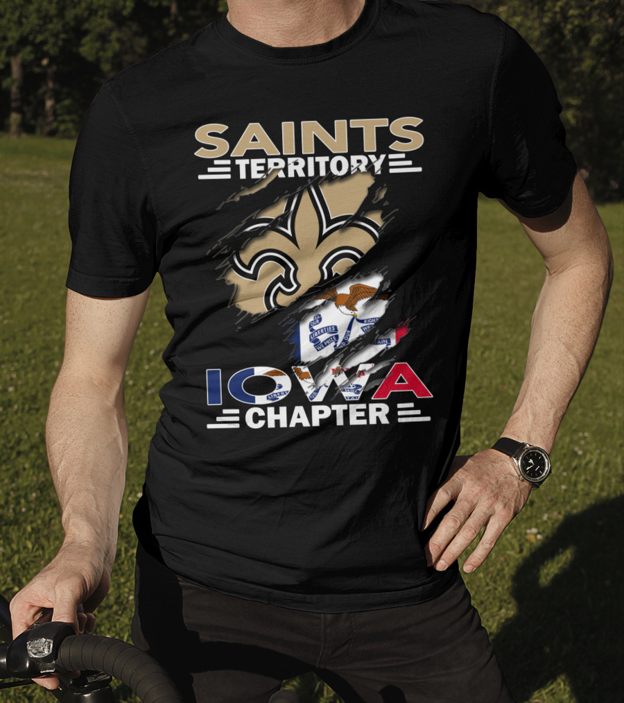 Saints Territory Iowa Chapter Fleur-De-Lis Emblem And State Flag Fusion T-Shirt