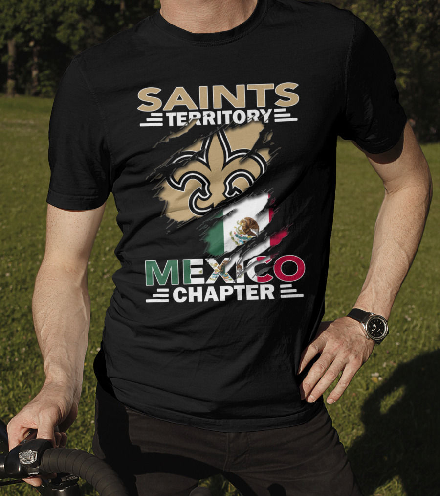 Saints Territory Mexico Chapter Fleur-de-Lis Mexico Flag T-Shirt