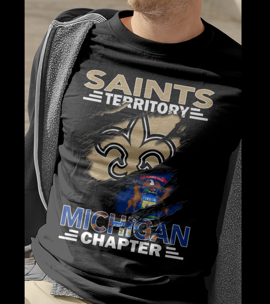 Saints Territory Michigan Chapter Fleur-de-lis And Michigan Flag Integration T-Shirt