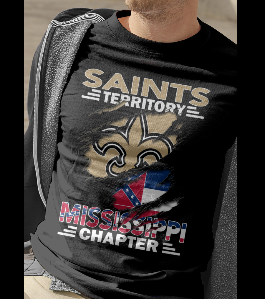 Saints Territory Mississippi Chapter Fleur-de-Lis And Mississippi Flag T-Shirt