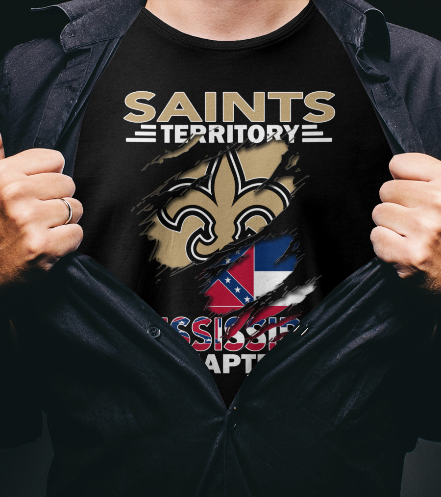 Saints Territory Mississippi Chapter Fleur-de-Lis And Mississippi Flag T-Shirt