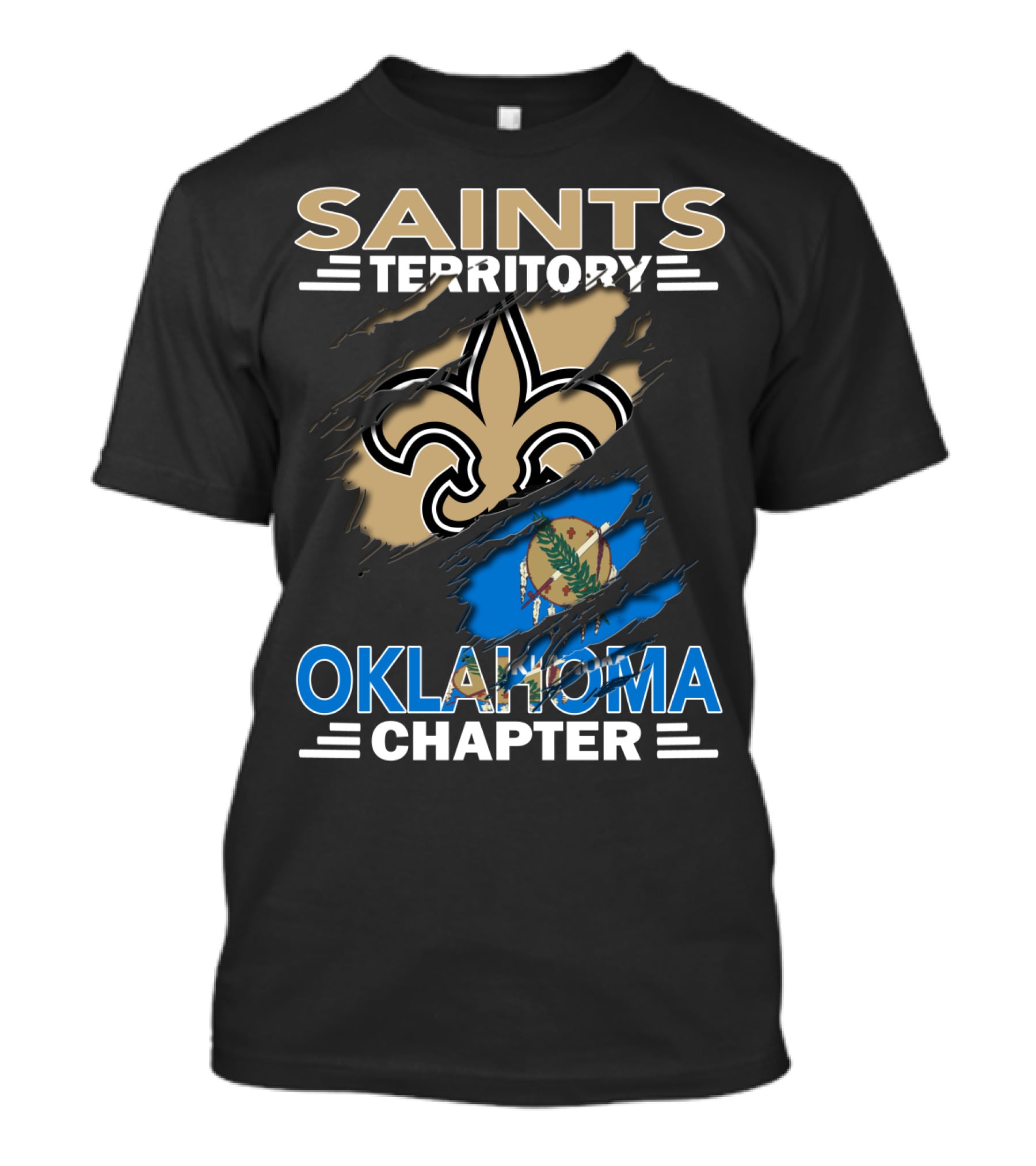 Saints Territory Oklahoma Chapter Fleur-de-Lis And State Flag T-Shirt