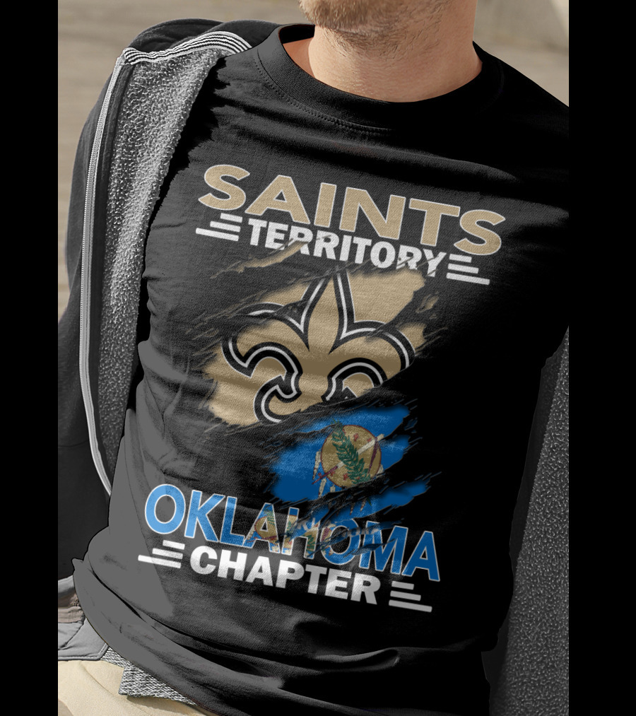 Saints Territory Oklahoma Chapter Fleur-de-Lis And State Flag T-Shirt
