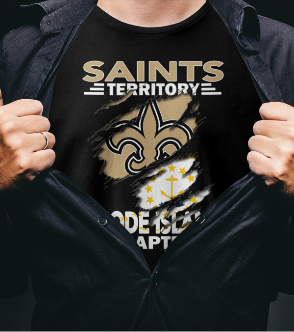 Saints Territory Rhode Island Chapter New Orleans Saints Rhode Island Flag T-Shirt