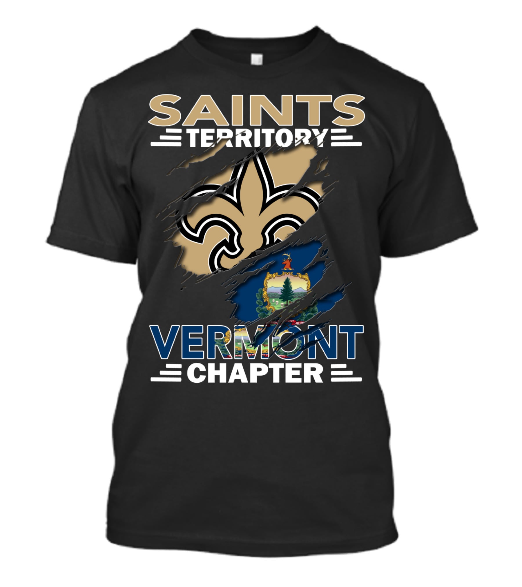 Saints Territory Vermont Chapter Fleur-DE-Lis With State Flag T-Shirt