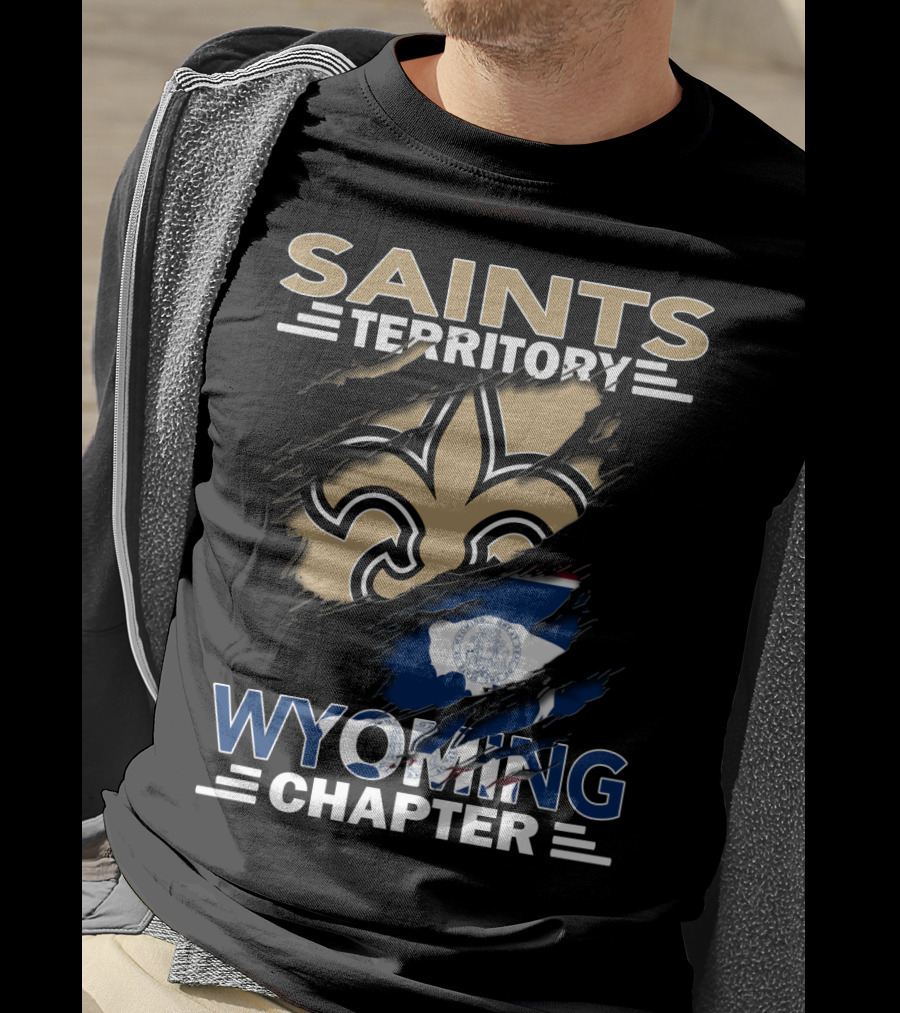 Saints Territory Wyoming Chapter Fleur-de-lis Wyoming Flag T-Shirt
