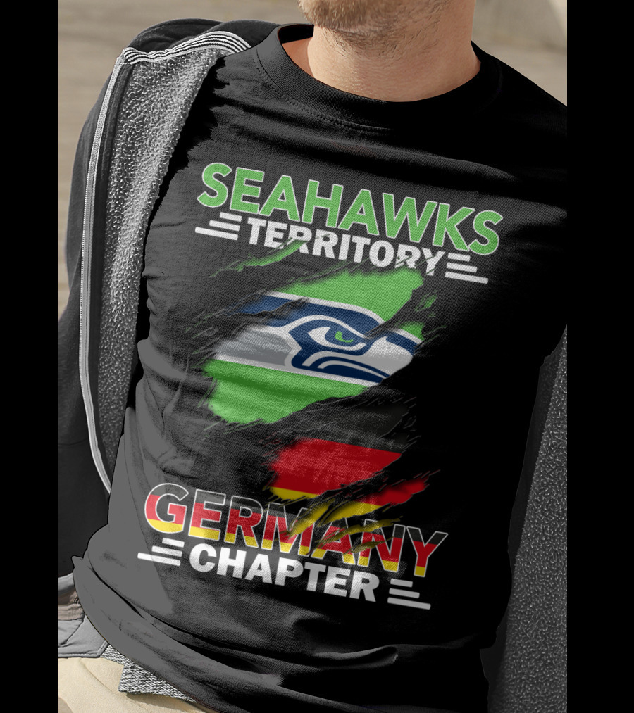 Seahawks Territory Germany Chapter Fan Community Featuring Iconic Team Logo And National Colors T-Shirt