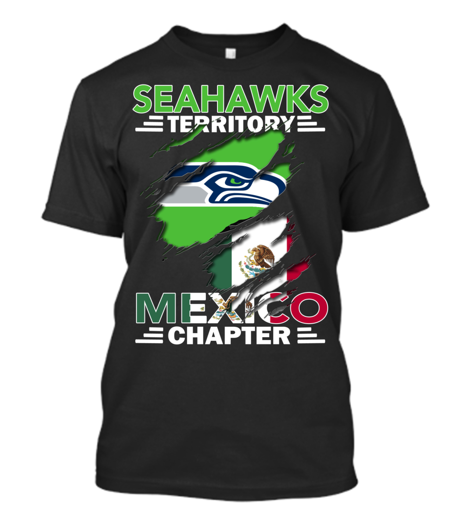 Seahawks Territory Mexico Chapter Flag And Logo Fusion T-Shirt