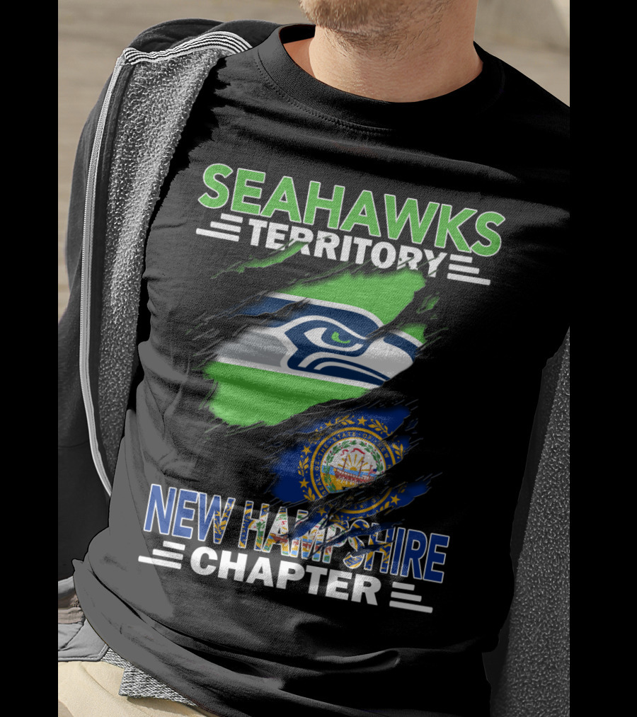 Seahawks Territory New Hampshire Chapter Logo With Seahawks And New Hampshire Flag Elements T-Shirt