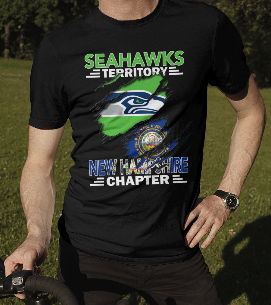 Seahawks Territory New Hampshire Chapter Logo With Seahawks And New Hampshire Flag Elements T-Shirt