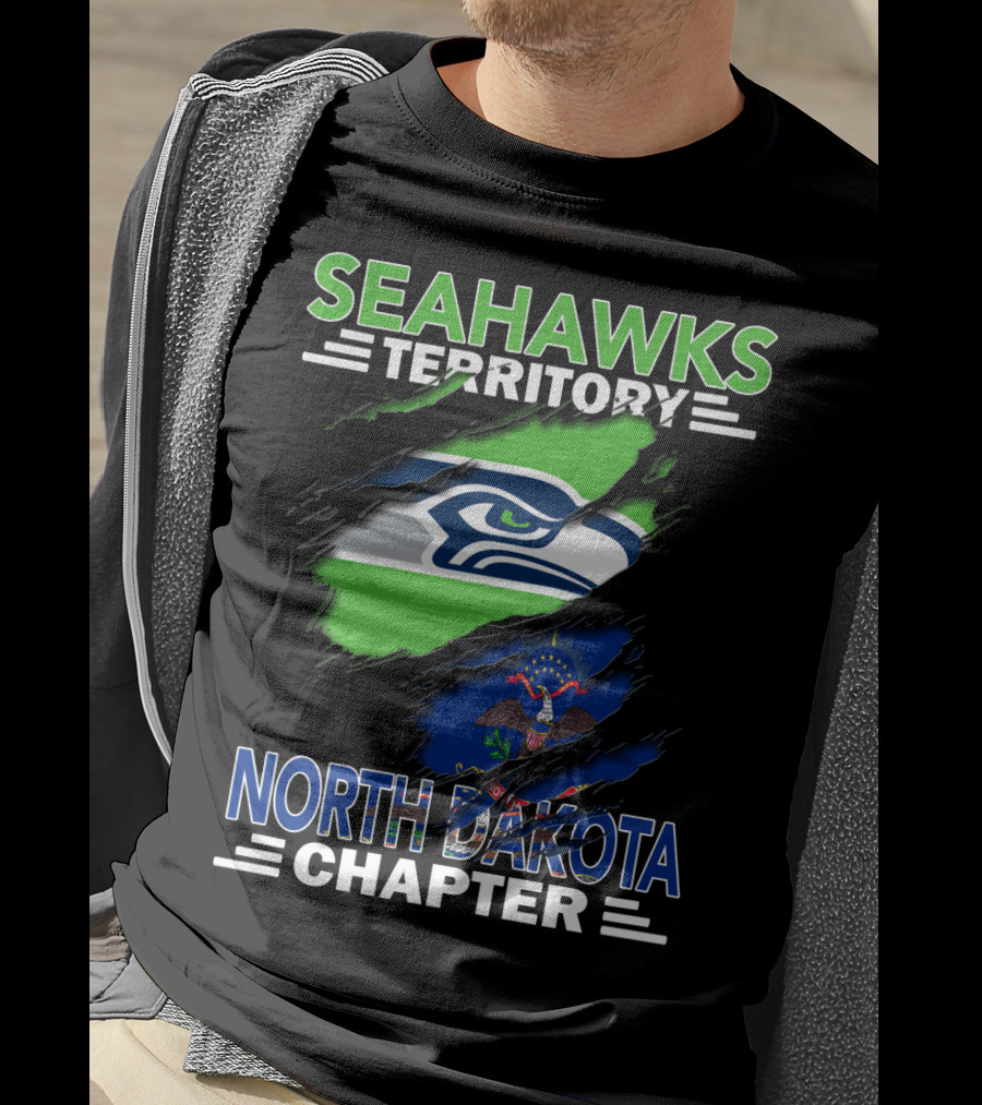 Seahawks Territory North Dakota Chapter Fan Pride With Flag And Mascot T-Shirt