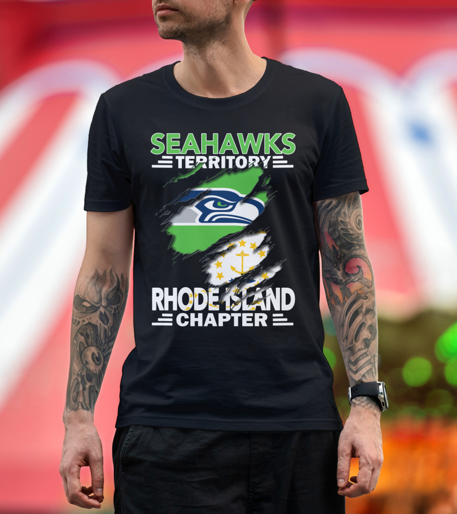 Seahawks Territory Rhode Island Chapter Fan Logo and State Flag T-Shirt
