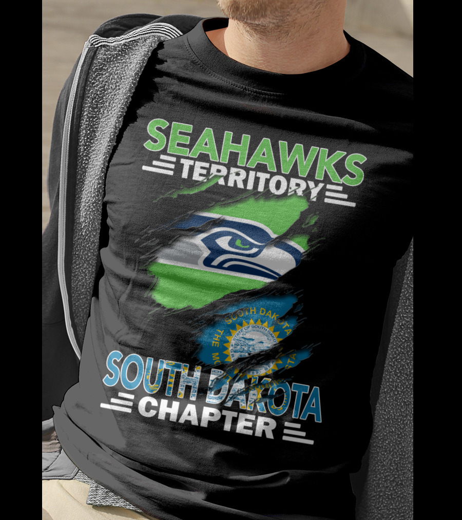 Seahawks Territory South Dakota Chapter Flag Ripped T-Shirt
