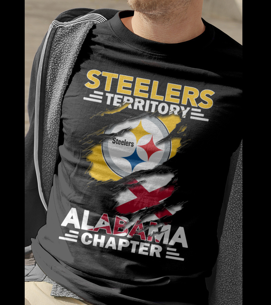 Steelers Territory Alabama Chapter Logo With Steelmark And Alabama Flag Elements T-Shirt