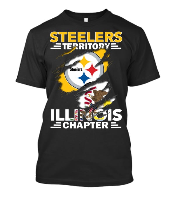 Steelers Territory Illinois Chapter Steelers Logo Illinois Flag Torn Effect T-Shirt