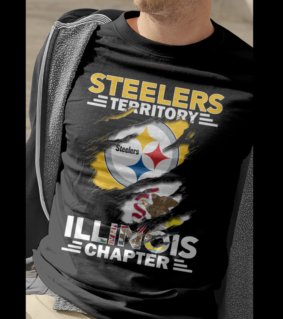 Steelers Territory Illinois Chapter Steelers Logo Illinois Flag Torn Effect T-Shirt