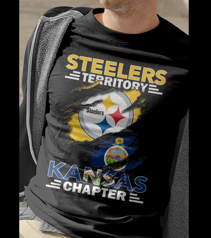 Steelers Territory Kansas Chapter Steelers Logo And Kansas Flag Ripped T-Shirt